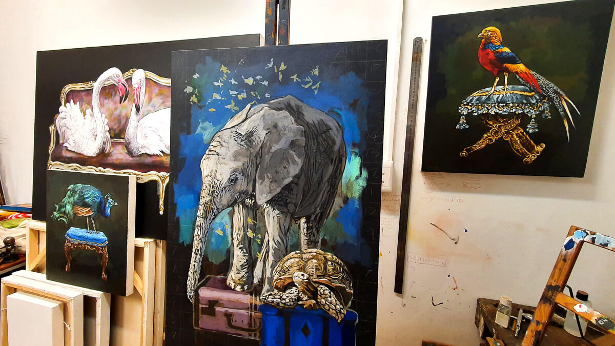 Grace Kotze's painting in her studio